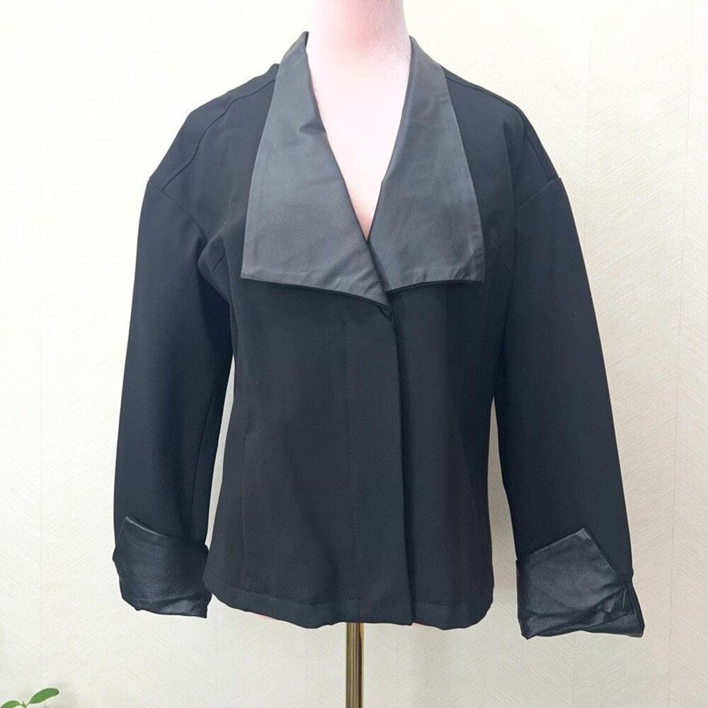 H by Halston Long Sleeve Black Knit Leather Zipper Blazer Jacket Womens Size 6